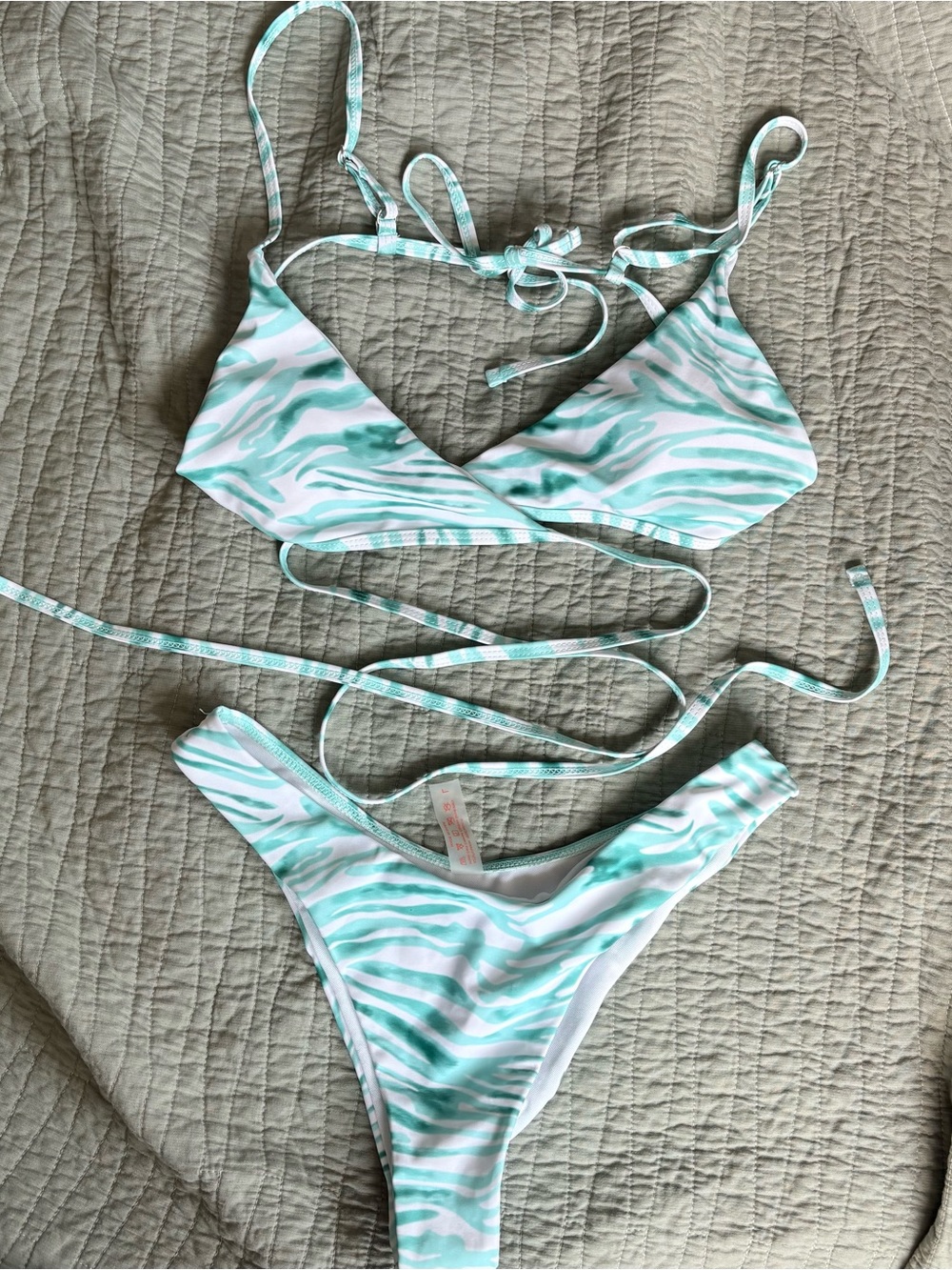 Mint Zebra Print Tie Bikini Set